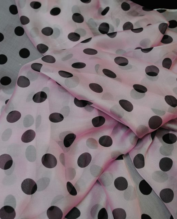 Ткань Шелк Шифон "Горохи на розовом" 0042 цвет розовый в горошек картинка 4