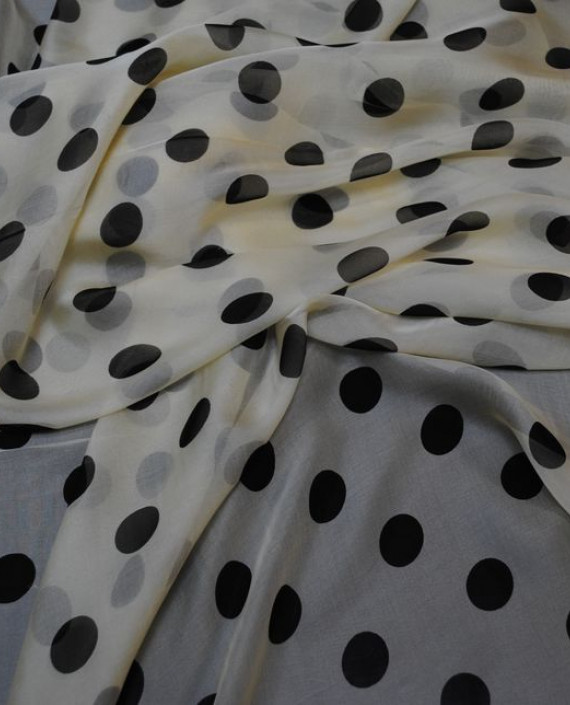 Ткань Шелк Шифон "Горохи на айвори" 0045 цвет бежевый в горошек картинка