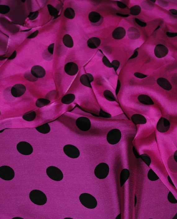 Ткань Шелк Шифон "Горохи на пурпурном" 0047 цвет фиолетовый в горошек картинка