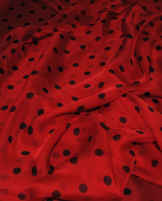 Ткань Шелк Шифон "Горохи на бордовом" 0048 цвет красный в горошек картинка