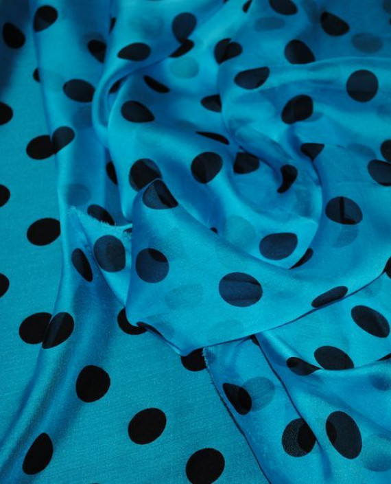 Ткань Шелк Шифон "Горохи на голубом" 0049 цвет голубой в горошек картинка