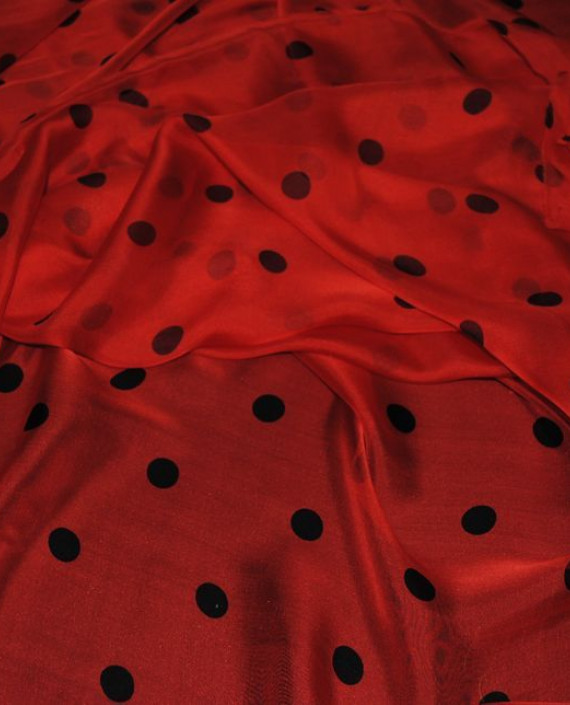 Ткань Шелк Шифон "Горохи на красном" 0051 цвет красный в горошек картинка 2