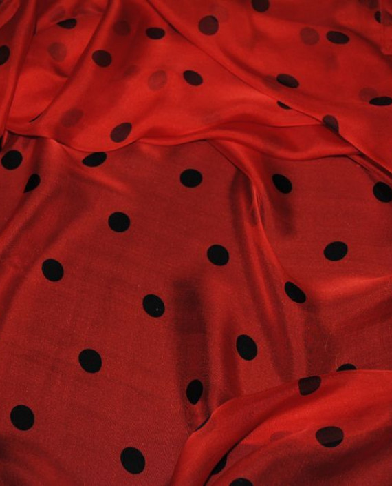 Ткань Шелк Шифон "Горохи на красном" 0051 цвет красный в горошек картинка