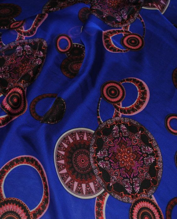 Ткань Шелк Шифон "Восточный рисунок на синем" 0056 цвет синий геометрический картинка