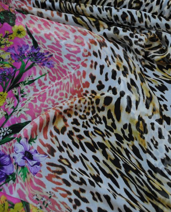 Ткань Шелк Шифон "Тигровые мотивы на розовом" 0064 цвет разноцветный леопардовый картинка 2