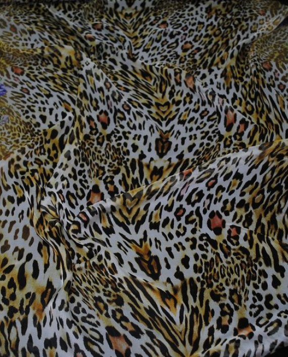 Ткань Шелк Шифон "Тигровые мотивы на синем" 0066 цвет разноцветный леопардовый картинка