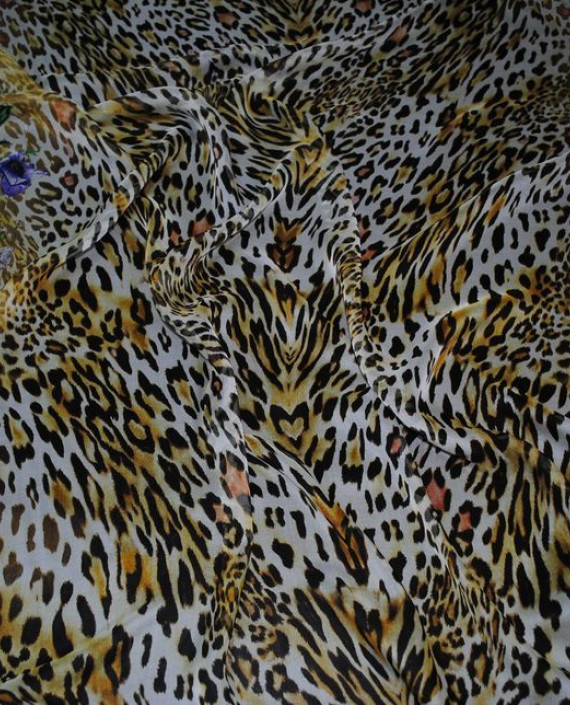 Ткань Шелк Шифон "Тигровые мотивы на синем" 0066 цвет разноцветный леопардовый картинка 2