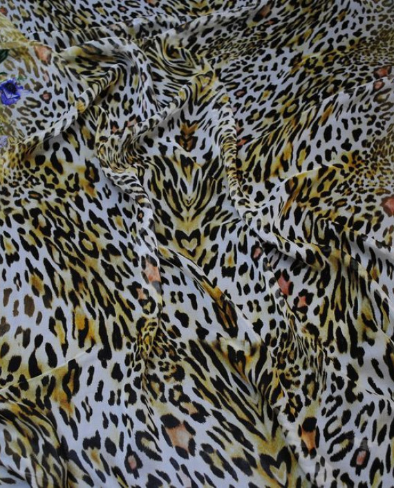 Ткань Шелк Шифон "Тигровые мотивы на синем" 0066 цвет разноцветный леопардовый картинка 1