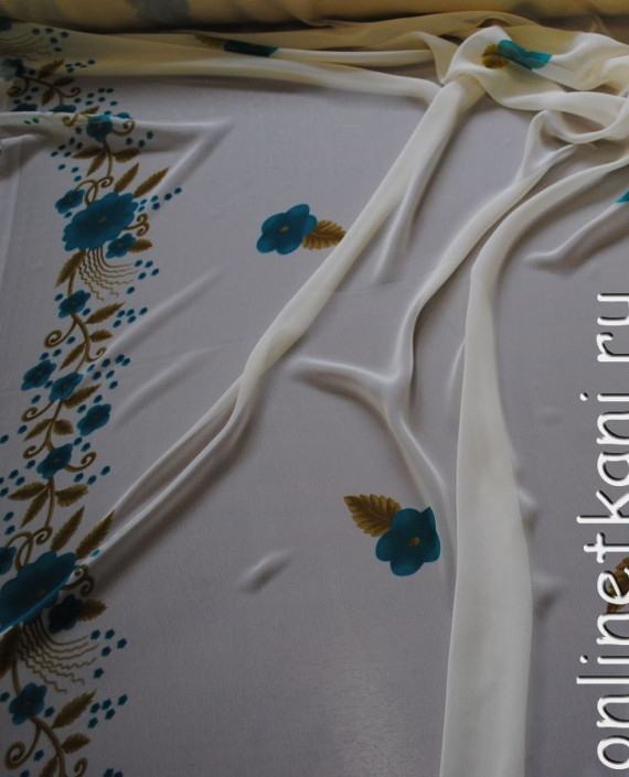 Ткань Шифон "Голубые цветы" 0008 цвет белый цветочный картинка