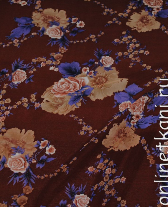 Ткань Шифон "Цветы на коричневом" 0015 цвет коричневый цветочный картинка