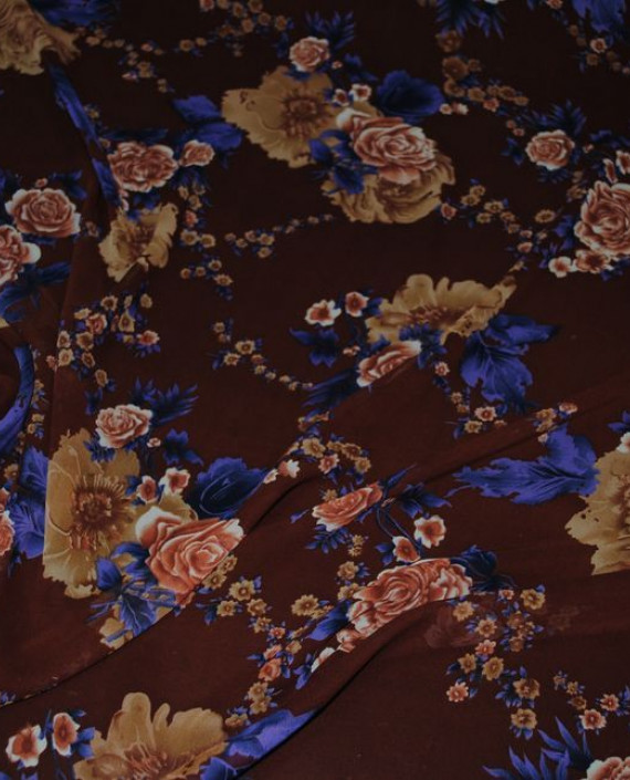 Ткань Шифон "Цветы на коричневом" 0015 цвет коричневый цветочный картинка 2