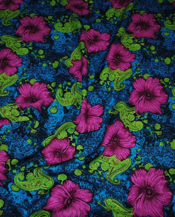 Ткань Штапель "Гиацинты на синем" 035 цвет синий цветочный картинка