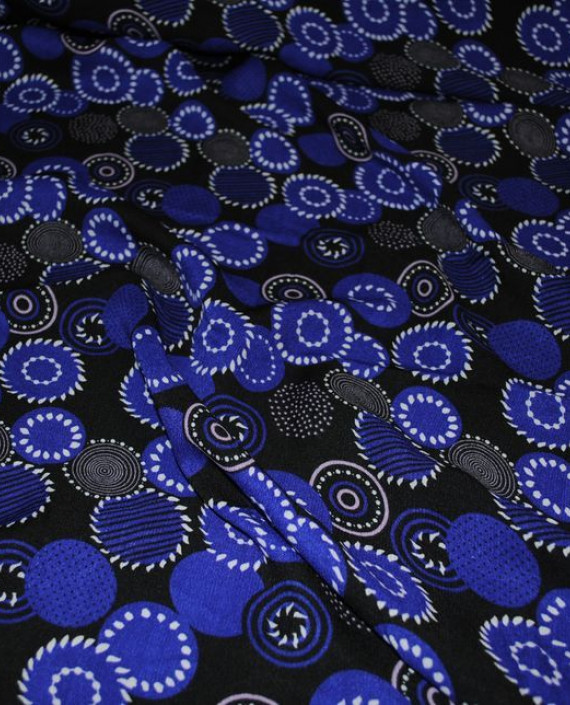 Ткань Штапель "Синие Сферы" 036 цвет синий геометрический картинка