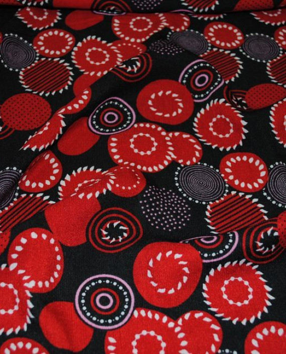 Ткань Штапель "Алые сферы" 038 цвет красный геометрический картинка 1