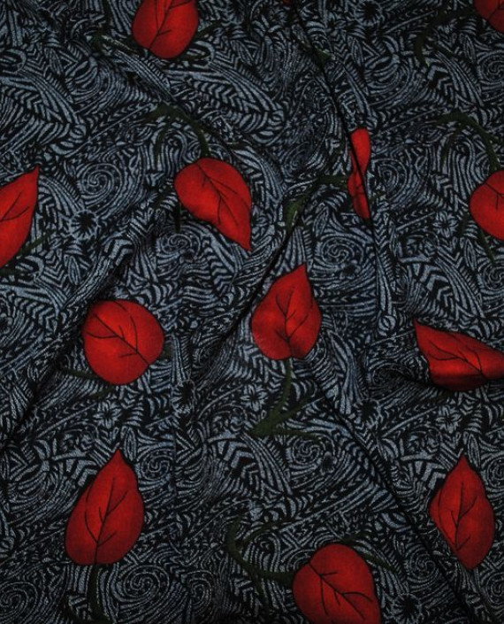 Ткань Штапель "Алые листья" 039 цвет серый абстрактный картинка 1