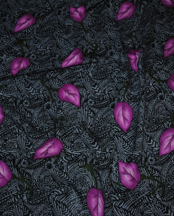 Ткань Штапель "Сиреневые листья" 040 цвет серый абстрактный картинка