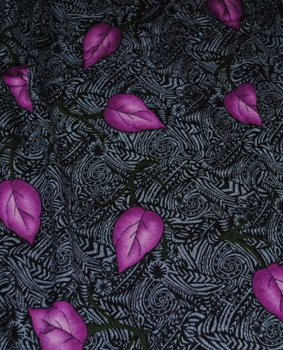 Ткань Штапель "Сиреневые листья" 040 цвет серый абстрактный картинка 2