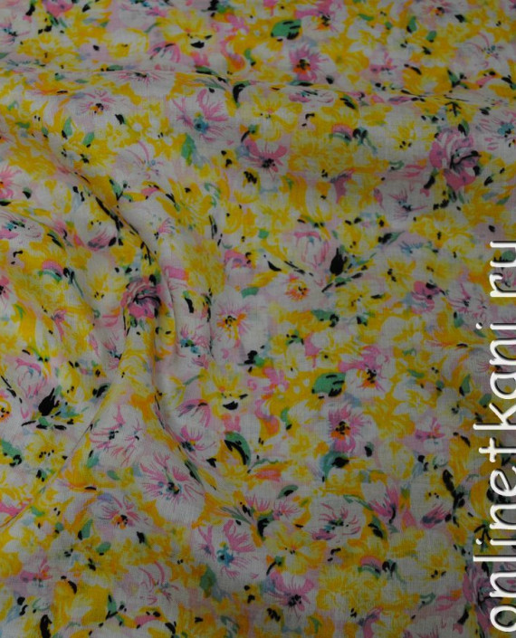 Ткань Штапель "Летнее поле" 046 цвет желтый цветочный картинка 1