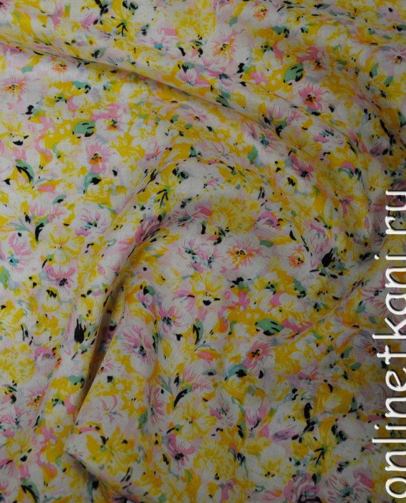 Ткань Штапель "Летнее поле" 046 цвет желтый цветочный картинка 2