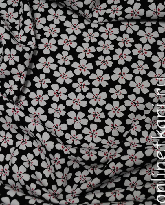 Ткань Штапель "Темная поляна" 048 цвет черный цветочный картинка 1