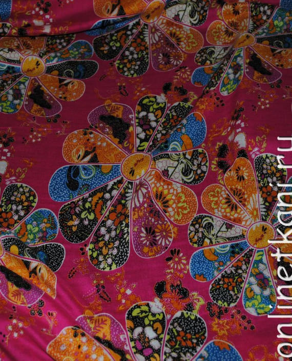 Ткань Штапель "Семицветик" 051 цвет малиновый абстрактный картинка 2