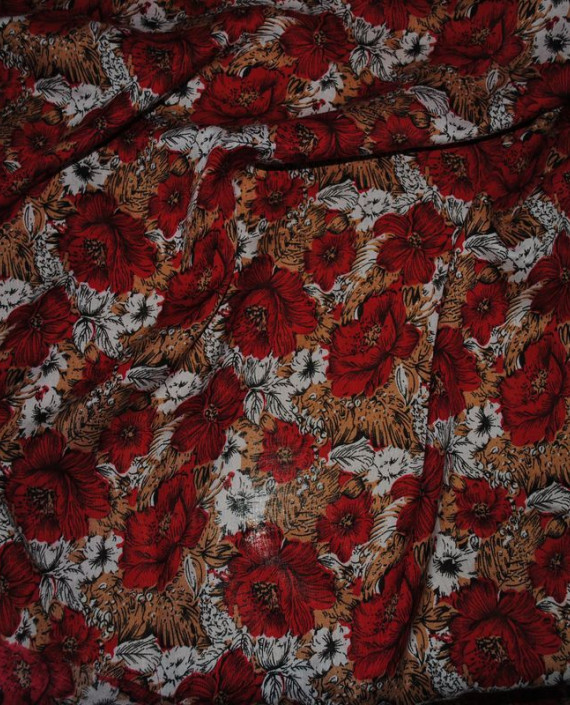 Ткань Штапель "Цветы - 18" 018 цвет красный цветочный картинка 1