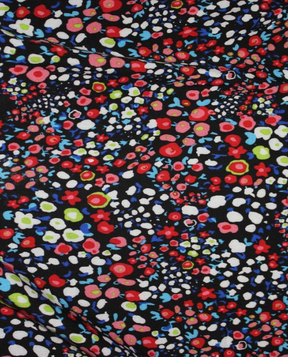 Ткань Штапель "Красные цветы" 002 цвет разноцветный цветочный картинка 2