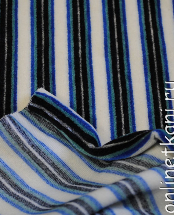 Ткань трикотаж (махра) "Синяя полоска" 0025 цвет синий полоска картинка 1