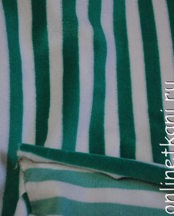 Ткань трикотаж (махра) "Зеленая полоска" 0030 цвет зеленый полоска картинка 1